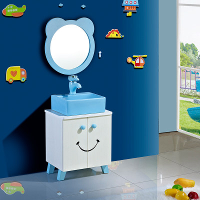 Kindergarten dressing room color floor-standing bathroom cabinet children's table basin ceramic washbasin cartoon washing mirror table