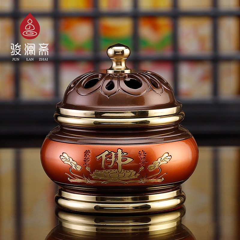 Pure copper two-color Fortune Buddha character for Buddha to offer incense burner Home indoor incense burner Incense burner in front of the Buddha