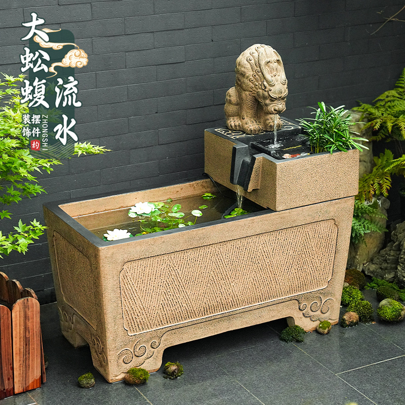 Outdoor Courtyard Fish Pond Landscaping, Large Outdoor Water Feature, Finished Fish Tank Decoration, Garden Arrangement, Water Tank Landscape