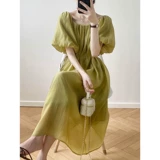 Летний приталенный корсет, зеленое платье, французский стиль, изысканный стиль, рукава фонарики