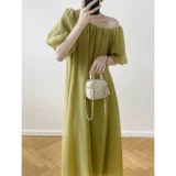 Летний приталенный корсет, зеленое платье, французский стиль, изысканный стиль, рукава фонарики