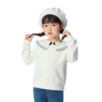 (Same style in the mall) Balabala childrens sweatshirt girls 2024 spring and autumn style contrast lace lapel top