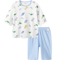 Balabala childrens pajamas set summer air-conditioned clothes for boys and girls home clothes childrens pure cotton thick yarn skin-friendly