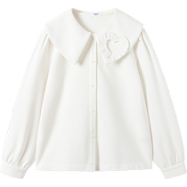 Balabala girls and childrens long-sleeved shirts for autumn large childrens large lapel shirts loose sweet and loving shape