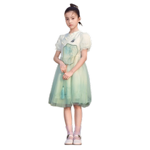 Balabala childrens dress 2024 new summer dress for big children and girls skirt national style gauze skirt sweet puff sleeves