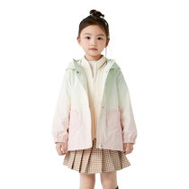 (Same style in the mall) Balabala childrens clothing girls jacket hooded soft shell jacket 2024 autumn new top trendy