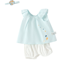 (Same style in the mall) Balabala childrens suit girls short-sleeved two-piece summer suit 2024 new style and cute style