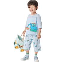 Balabala baby pajamas set summer air-conditioned clothes for boys and girls home clothes pure cotton thick yarn breathable seven points