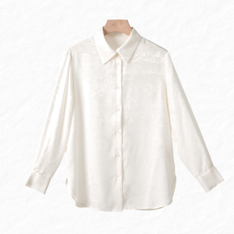 100% Mulberry Silk Jacquard Long Sleeve Shirt Fashion Zoo Solid Color Loose Fit 825136m Colors