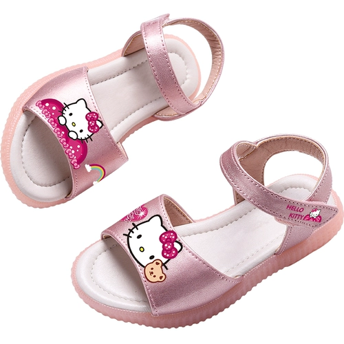 Сандалии, мультяшные летние модные туфли для принцессы на липучке, из натуральной кожи, мягкая подошва, подходит для подростков, 2020