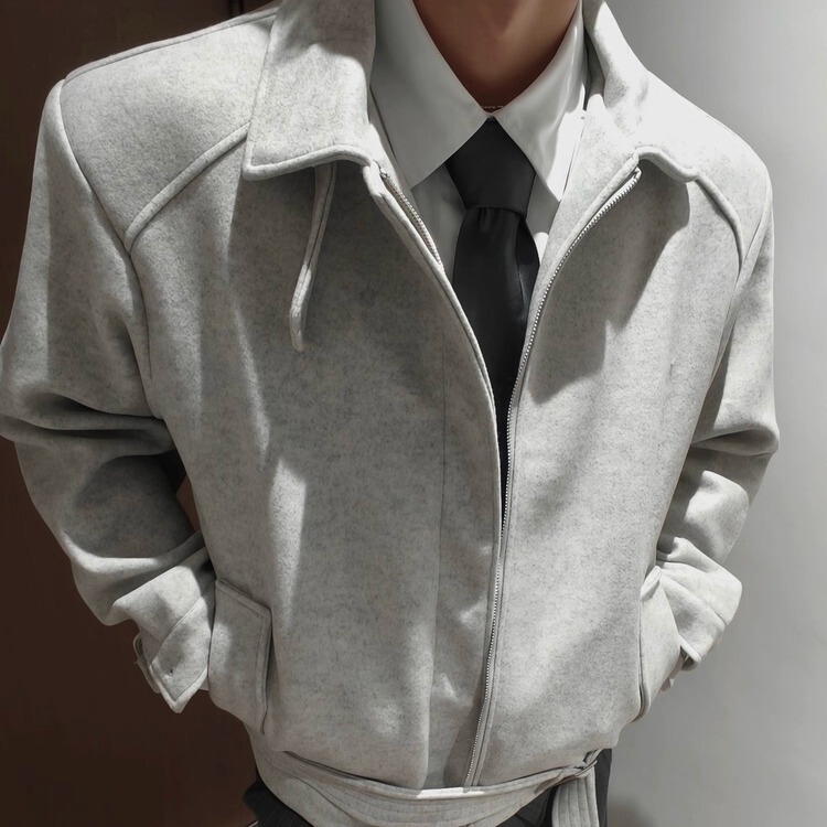 Ifwt 525g Wool Blend Korean Style Lace-Up Regular Shoulder Jacket Short Fitted Heavy Woolen Coat for Men and Women Ifwt 525g Wool Blend Korean Style Lace-Up Regular Shoulder Jacket Short Fitted Heavy Woolen Coat for Men and Women
