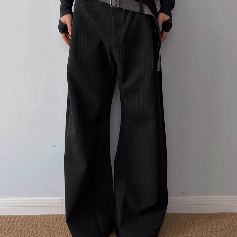 Ifwt Cleanfit Retro Striped Color-Blocked Belt Straight-Leg Dress Pants with a Sense of Design, A-Line Casual Pants for Men and Women Ifwt Cleanfit Retro Striped Color-Blocked Belt Straight-Leg Dress Pants with a Sense of Design, A-Line Casual Pants for Men and Women