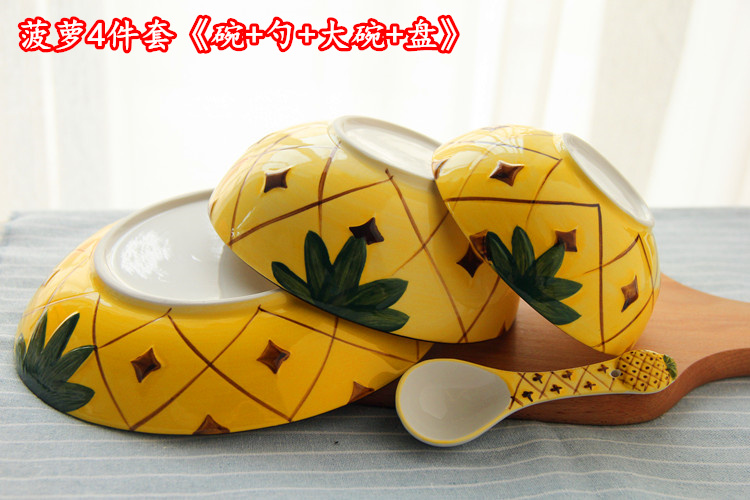 Jingdezhen creative cartoon hand - made rice dessert bowl of Japanese rabbits ceramic dishes cutlery set