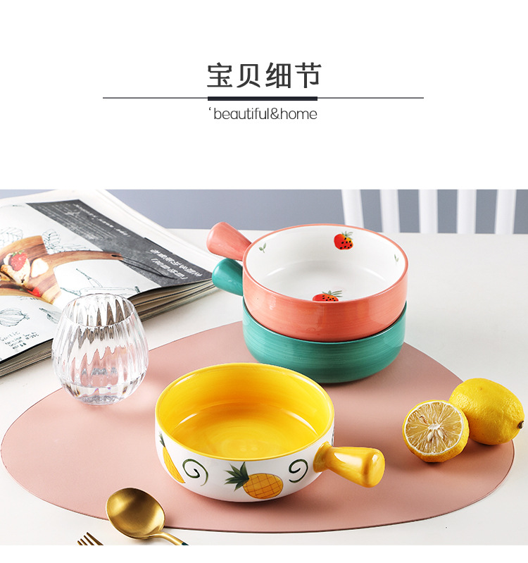 Hand - made use of home day type ceramic handle creative breakfast salad bowl bowl household rainbow such as bowl with the roasted bowl for the job