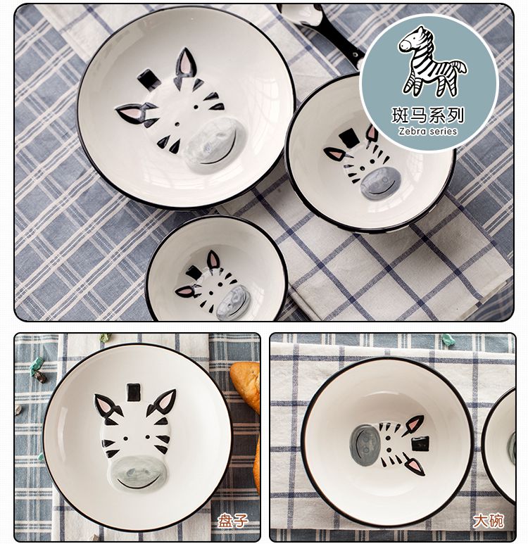 Jingdezhen creative cartoon hand - made rice dessert bowl of Japanese rabbits ceramic dishes cutlery set