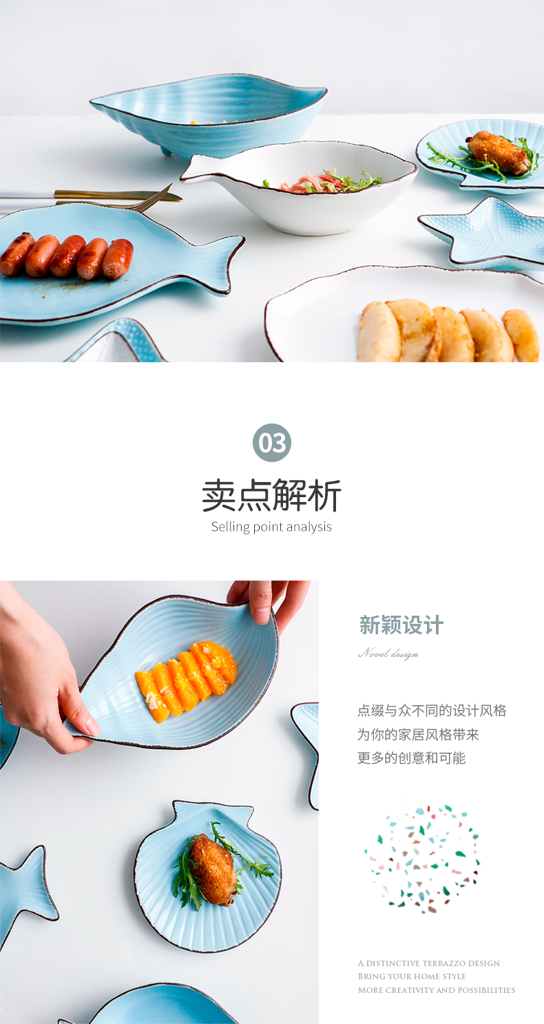 Jingdezhen creative lovely breakfast dish bowl shaped household ceramic plate of the sea wind cartoon bowl plate tableware suit