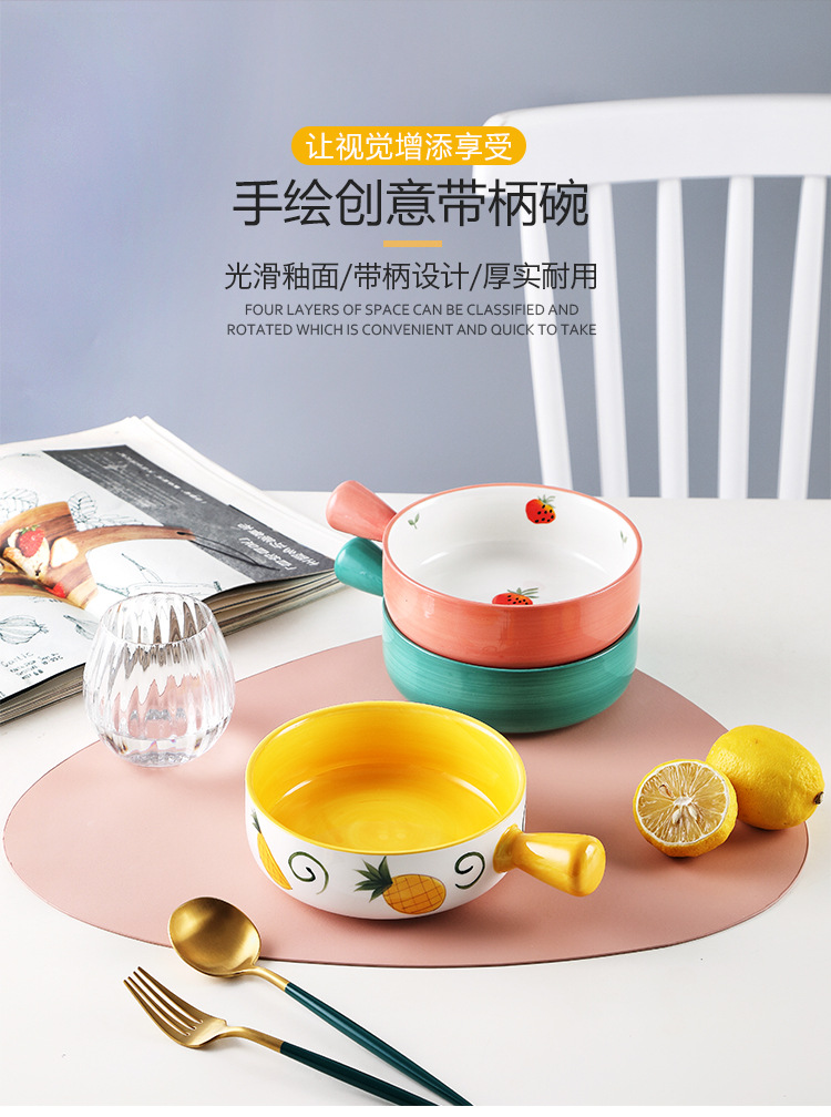 Hand - made use of home day type ceramic handle creative breakfast salad bowl bowl household rainbow such as bowl with the roasted bowl for the job