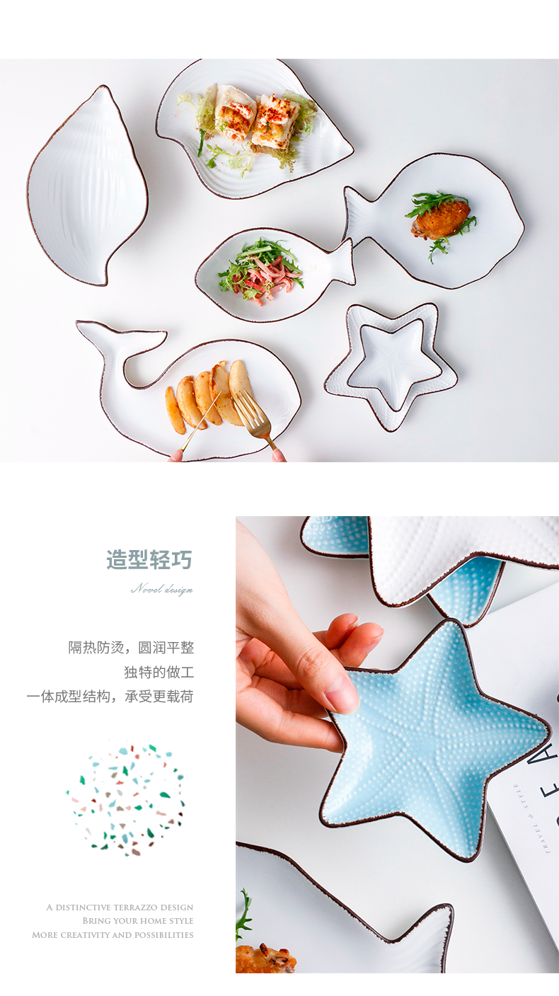 Jingdezhen creative lovely breakfast dish bowl shaped household ceramic plate of the sea wind cartoon bowl plate tableware suit