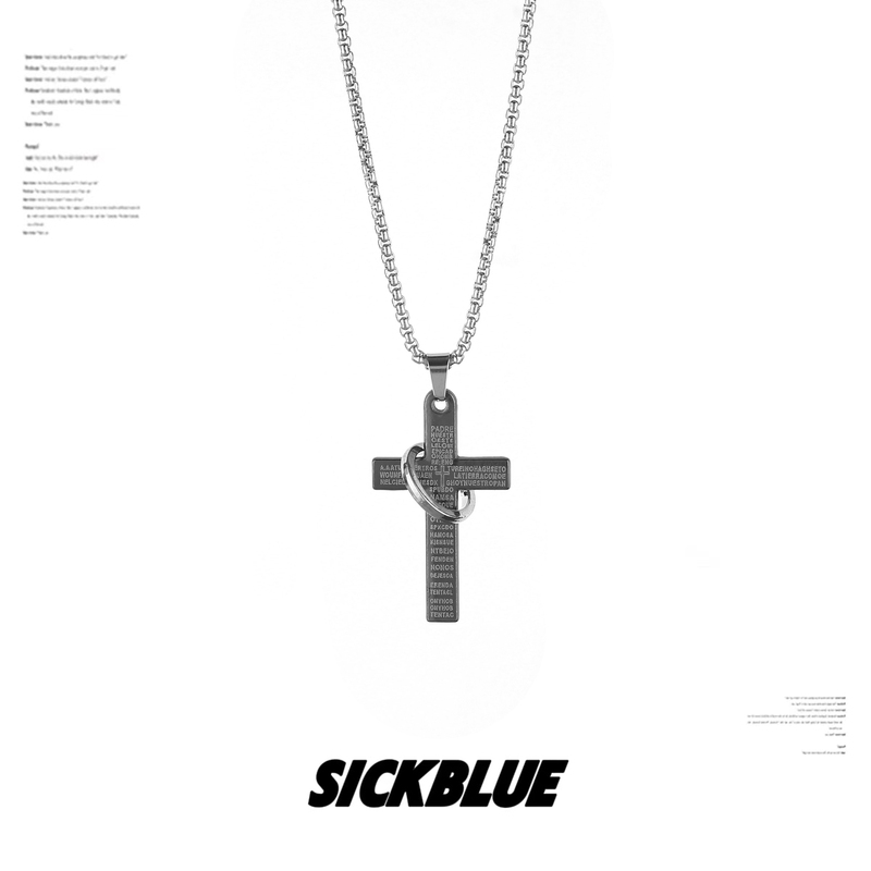 Vintage Cross Motto Necklace ins Retro European and American Rap Hip-Hop Titanium Steel Clavicle Chain for Men and Women with Personality Vintage Cross Motto Necklace ins Retro European and American Rap Hip-Hop Titanium Steel Clavicle Chain for Men and Women with Personality