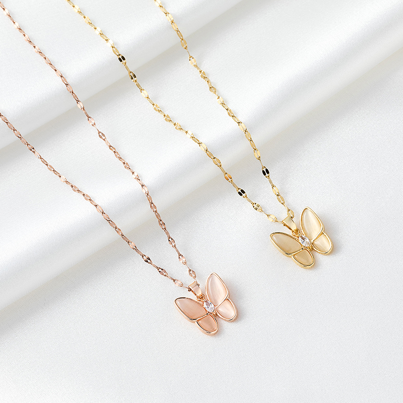Titanium Steel Butterfly Necklace Female Internet Celebrity Ins Cold Wind Niche Design Sense of Clavicle Chain Light Luxury Temperament Necklace Jewelry