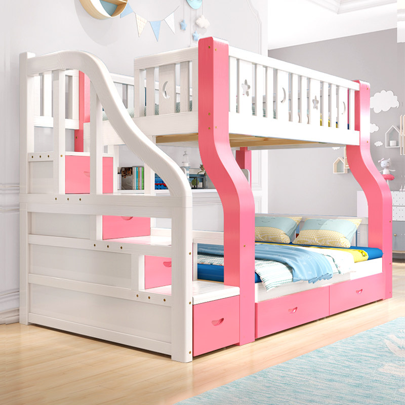 Bunk bed bunk bed all solid wood small apartment type two-storey girl children's bed high and low bed mother up and down princess bed
