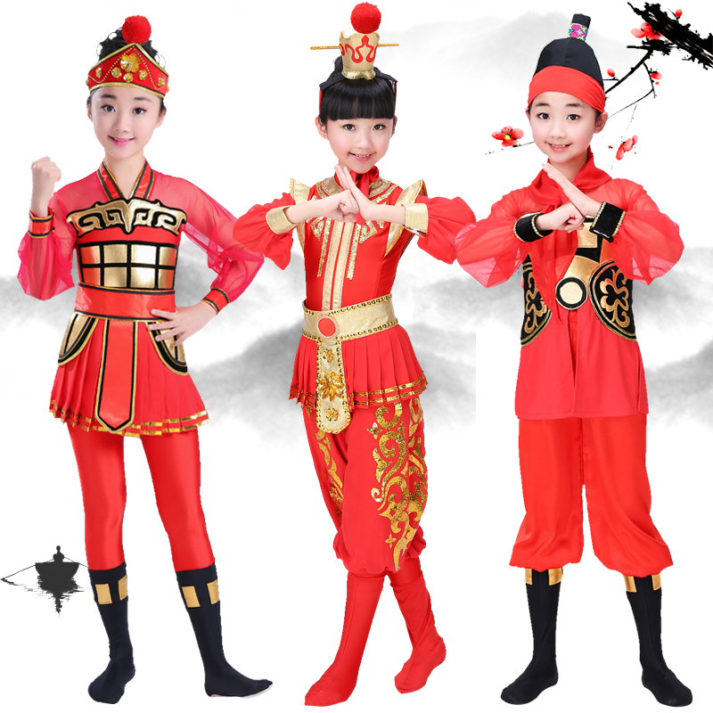 June 1 children's costumes women's ancient costumes Hua Mulan drumming dance Mulan ci opera boy general performance costumes