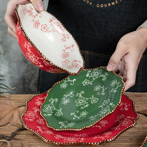 ezicok sakura bowl tableware set ceramic salad bowl light plate home dish plate creative hand-painted breakfast plate