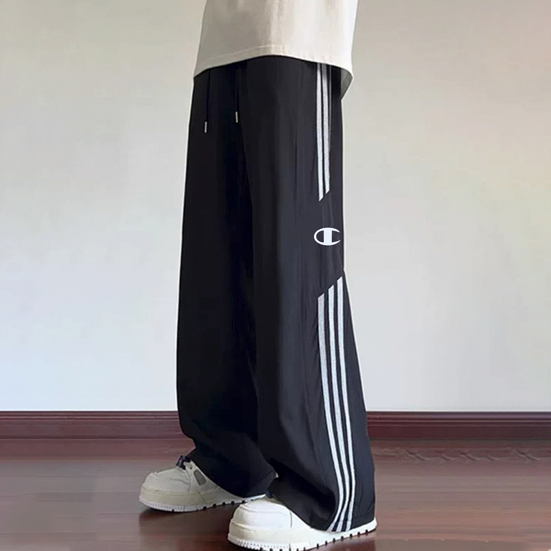 Summer New American Retro Striped Champion Casual Pants for Couples Loose Slimming Straight Wide Leg Sports Overalls