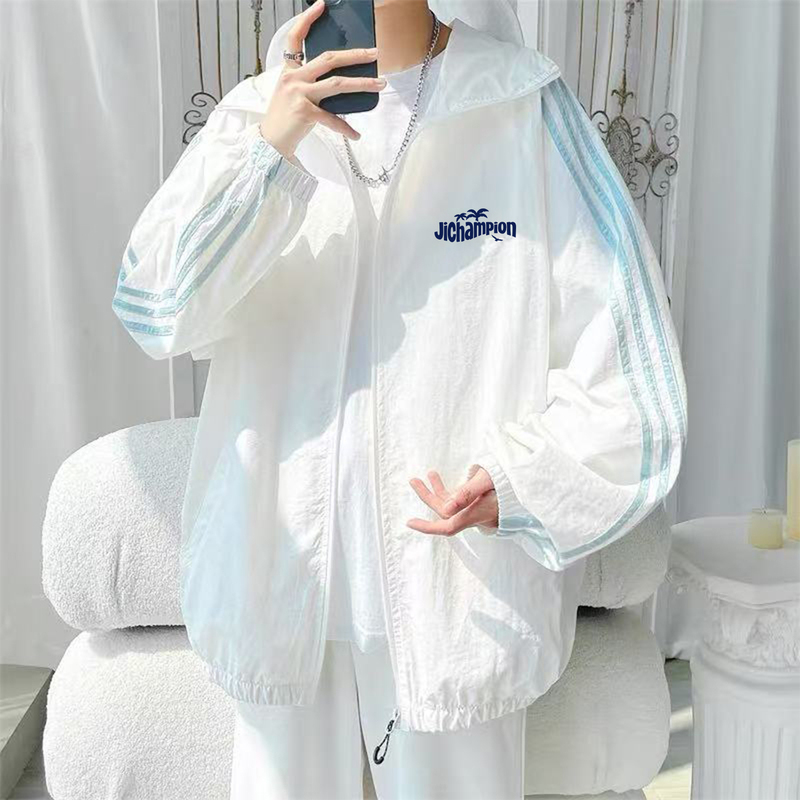 Summer Champion Sports Hooded Zipper Sun Protection Jacket for Women, Thin Breathable Uv Protection Coat, Loose Fit Jacket, Windbreaker