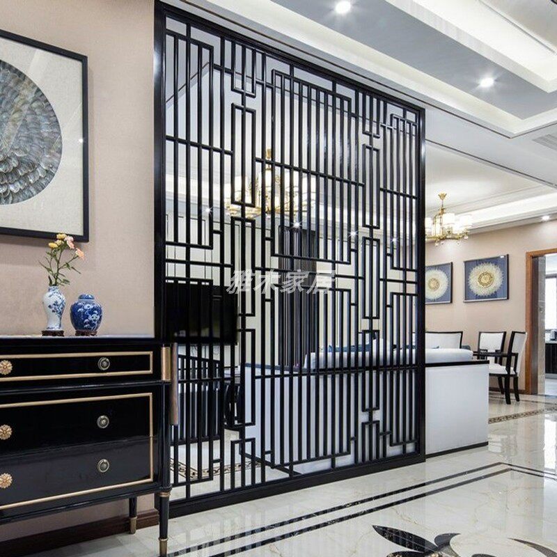 Customized new Chinese style entrance entrance living room partition solid wood grille screen background wall modern minimalist lattice hollow