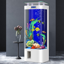 2024 new one-piece fish tank aquarium ecological glass smart goldfish tank next to the vertical TV cabinet in the living room