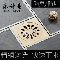 Nordic brushed gold brass Bathroom balcony Bathroom long strip floor drainer Toilet Deodorant floor drain core All copper