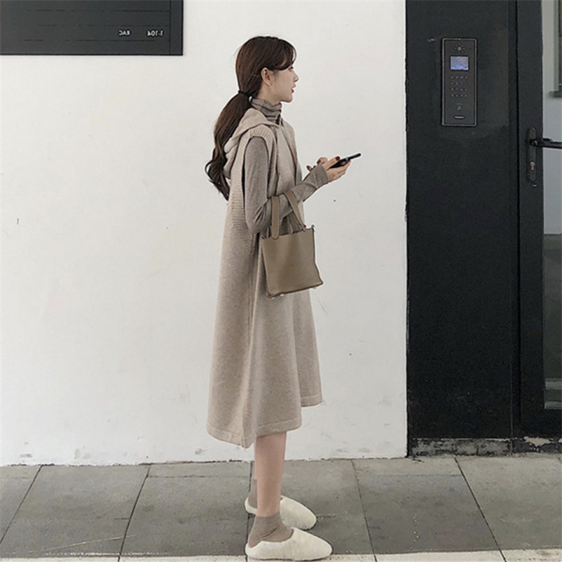 Sandro Moscoloni retro knitted vest two-piece dress women's autumn loose mid-length Korean version