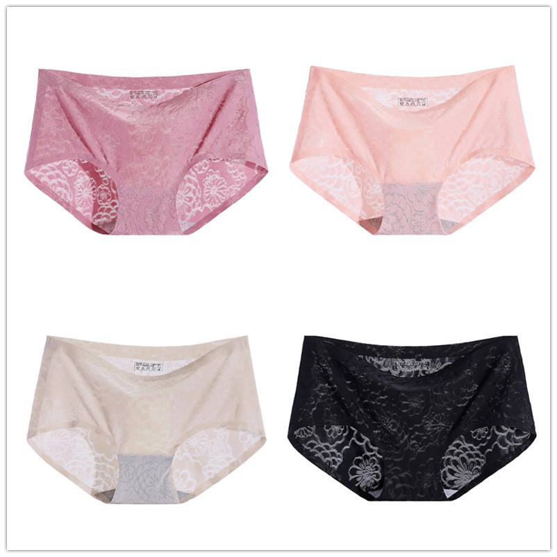 (4 miếng) đánh dấu womens đồ lót Xia lụa băng vải ở eo sexy thở bông lớp lớn mã quần tam giác.