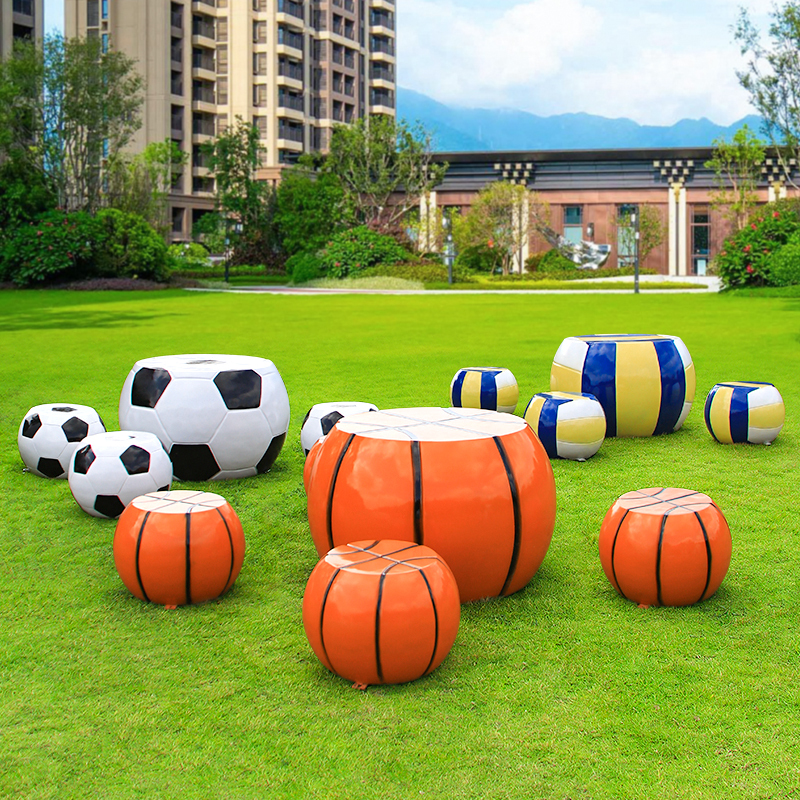 Outdoor Cartoon Football Table and Chair Sculpture Fiberglass Seat Decoration for Kindergarten, School, and Gymnasium