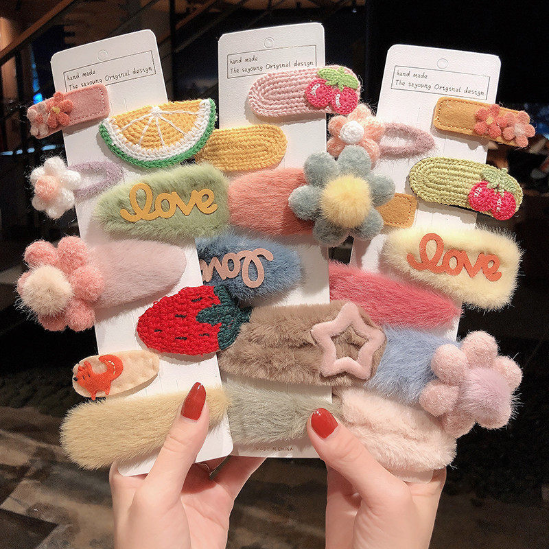 Children's Korean headdress Baby plush girl hair clip Cute little clip Girl hair clip side clip Female princess hair accessory