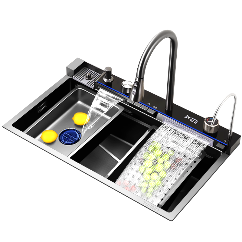 Zhigau Wash Basin Home Kitchen Waterfall Whale Sink 304 Stainless Steel Large Single Tank Dishwashing Tank Nano 582-Taobao