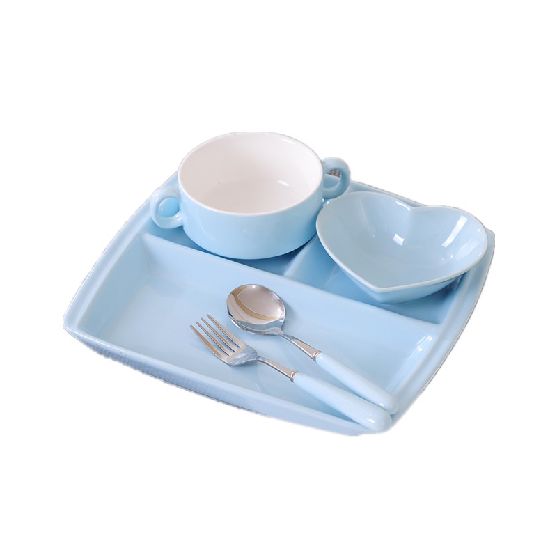 Ceramic frame plates children tableware breakfast tray sets home three separate plate of adult FanPan western - style food plate