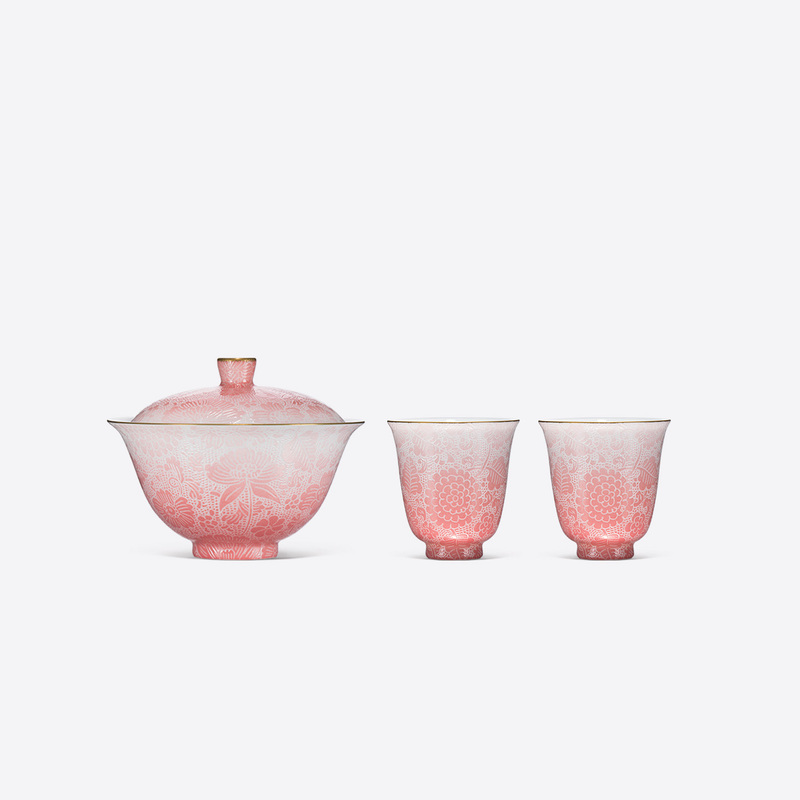Ancient Silk-Patterned Jingdezhen Ceramic Kung Fu Tea Set, High-End Three-Piece Lidded Bowl Tea Cup, Tea Brewing Bowl, Mid-Autumn Festival Gift