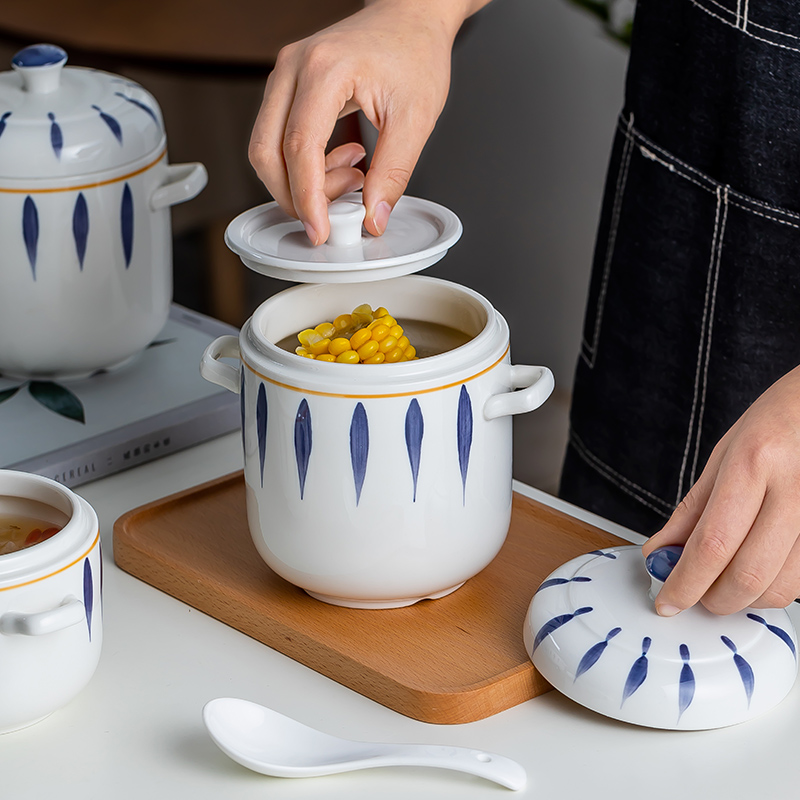 Saucepan ceramic with lid double cover riser Stew home double layer stew Saucepan Steamed Egg Flush Pot Soup Rinds