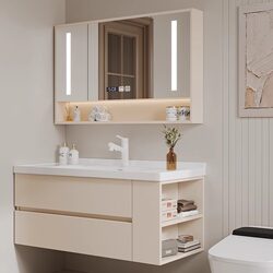 Side-Mounted Toilet Cabinet Solid Wood Bathroom Cabinet Combination Small Apartment Bathroom Washbasin Ceramic Integrated Basin Washstand