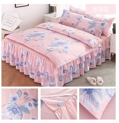 Một mảnh mùa hè giường bông váy bedspread chúa gió váy flounced váy denim giường đôi bao gồm chăn trượt - Váy Petti giường váy