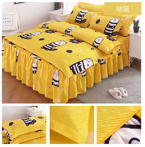 Một mảnh mùa hè giường bông váy bedspread chúa gió váy flounced váy denim giường đôi bao gồm chăn trượt - Váy Petti giường váy