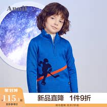 Anel childrens clothing boys sweater winter new male and middle children casual jacquard half open collar long sleeve sweater