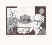 Italy-Madalena (Maria Maddalena) bronze engraved book collection ticket Don Quixote