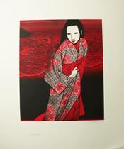 Famous Japanese printmaker-Kaoru Saito-copperplate original Red Fantasy