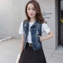 Mùa thu mới không tay denim vest vest nữ ngắn bên ngoài áo khoác cardigan mỏng áo vest vai mỏng vest - Áo vest váy đầm đẹp