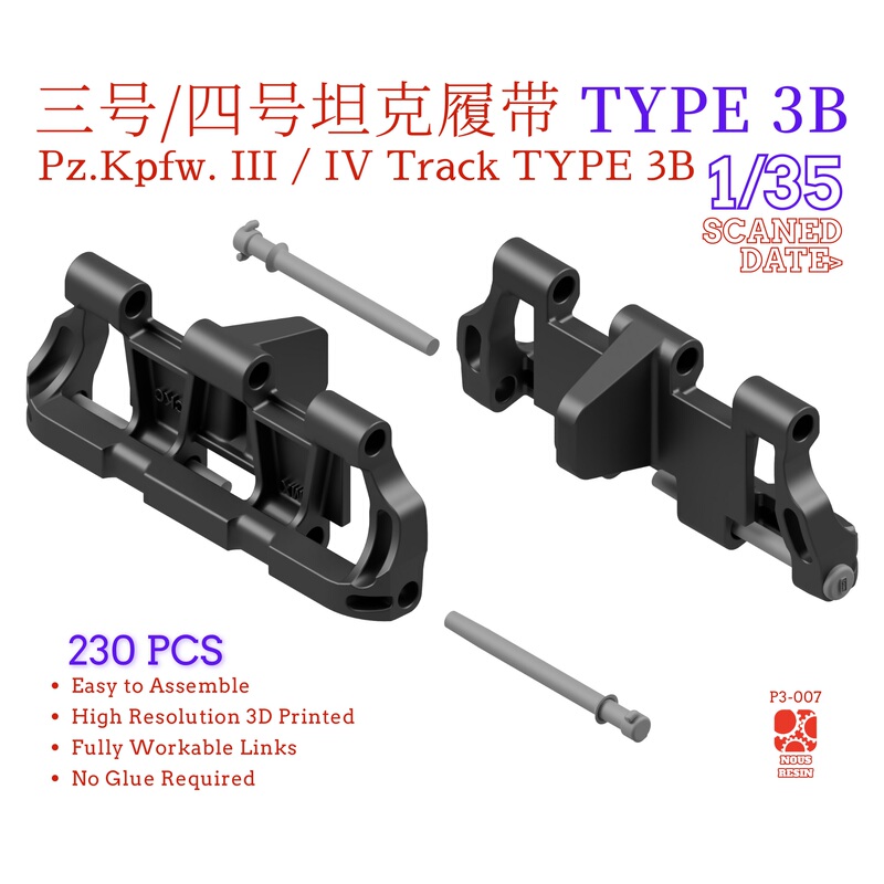 1/35 Type 3B Early Version Tank Tracks 3D Printed Tracks Nousresin