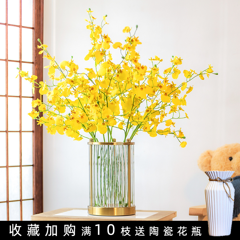 Yellow dance orchid simulation flower room decorated with high quality dining table flowers for spring fake flowers