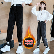 Girls plush pants winter thickening wear 2022 new autumn large children's corduroy autumn winter children's pants